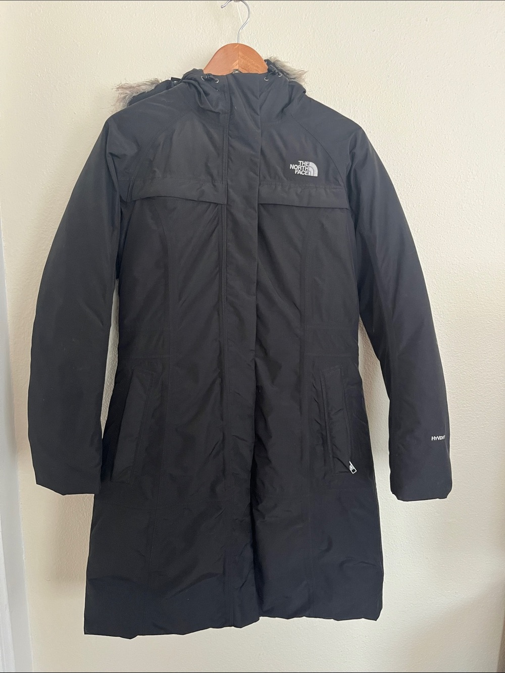 The North Face Women's Black Longline Hooded Puffer Coat